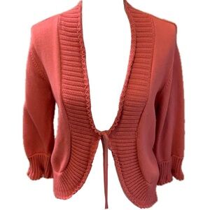 Nine West Salmon Pink Front Tie Scalloped Edge Cardigan Sweater 2X (20W/22W)